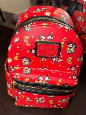 Disney Red Mickey & Friends Mini Backpack with Gold Accents - New